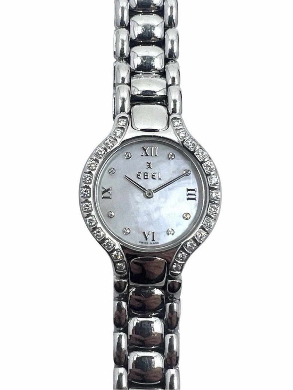 Ebel Beluga Stainless Steel Mother of Pearl Dial Diamond Bezel 25mm Ladies Watch